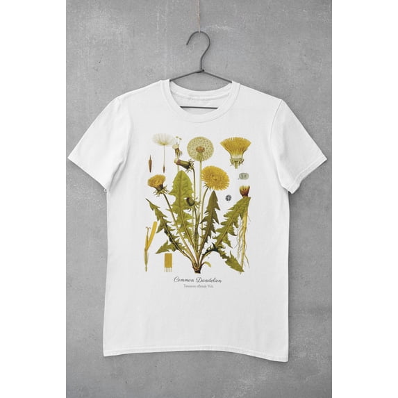 Dandelion Botanical Art t-shirt • Cottagecore Goblincore • Yellow Flower shirt • Flowers Plants Nature Lover • Unisex • Vintage Aesthetic
