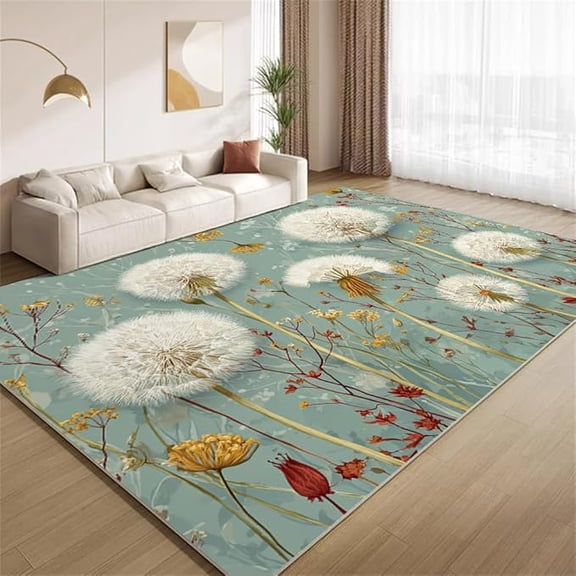 Dandelion Botanical Floral Area Rugs Modern Nature Scenery Rugs Ultra Soft Washable Faux Wool Non Slip Carpet for Bedroom Living Room Study Kids Room Office Home Decor Mats 2 x 3ft