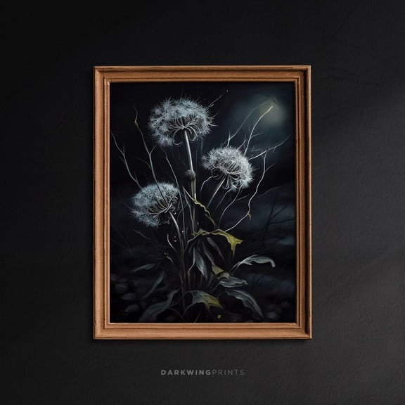 Dandelion Botanical Wall Art, Cottagecore Goblincore Prints, Dark Academia, Moody Flower, Dark Floral Aesthetic, G UNFRAMED Poster, Wall Art for Decor, Present, 8x12