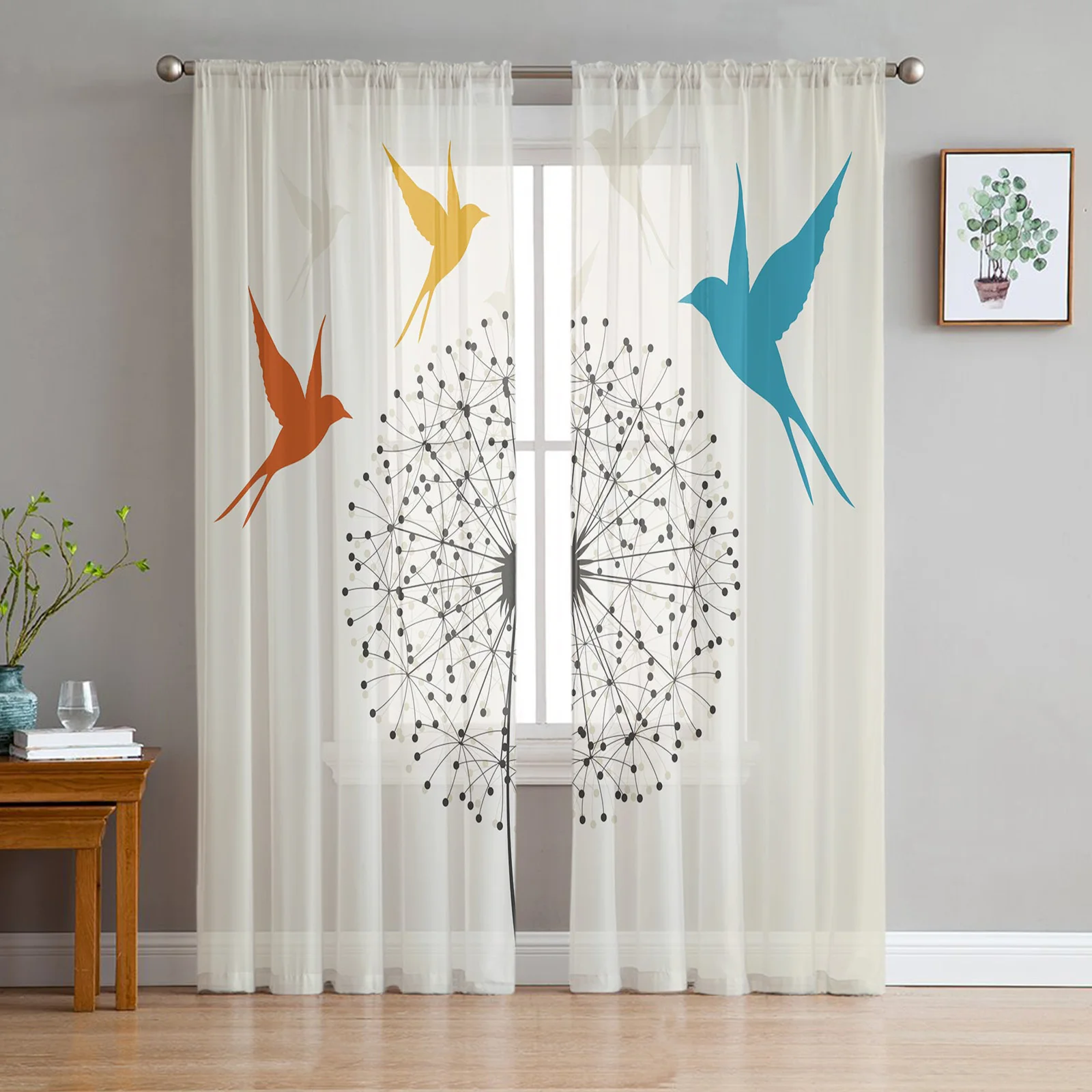 Dandelion Butterfly Flower Window Tulle Curtains for Living Room