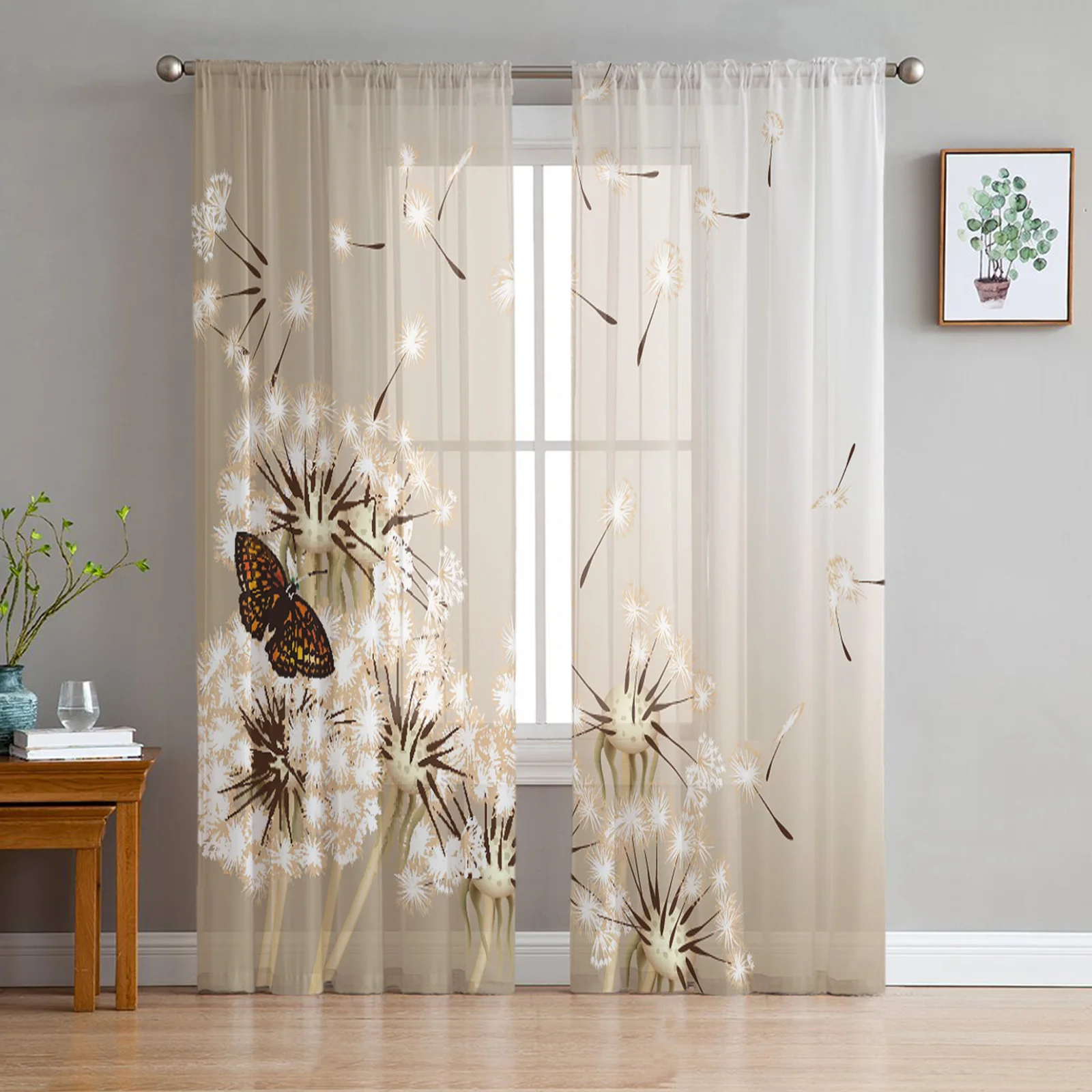 Dandelion Butterfly Flower Window Tulle Curtains for Living Room