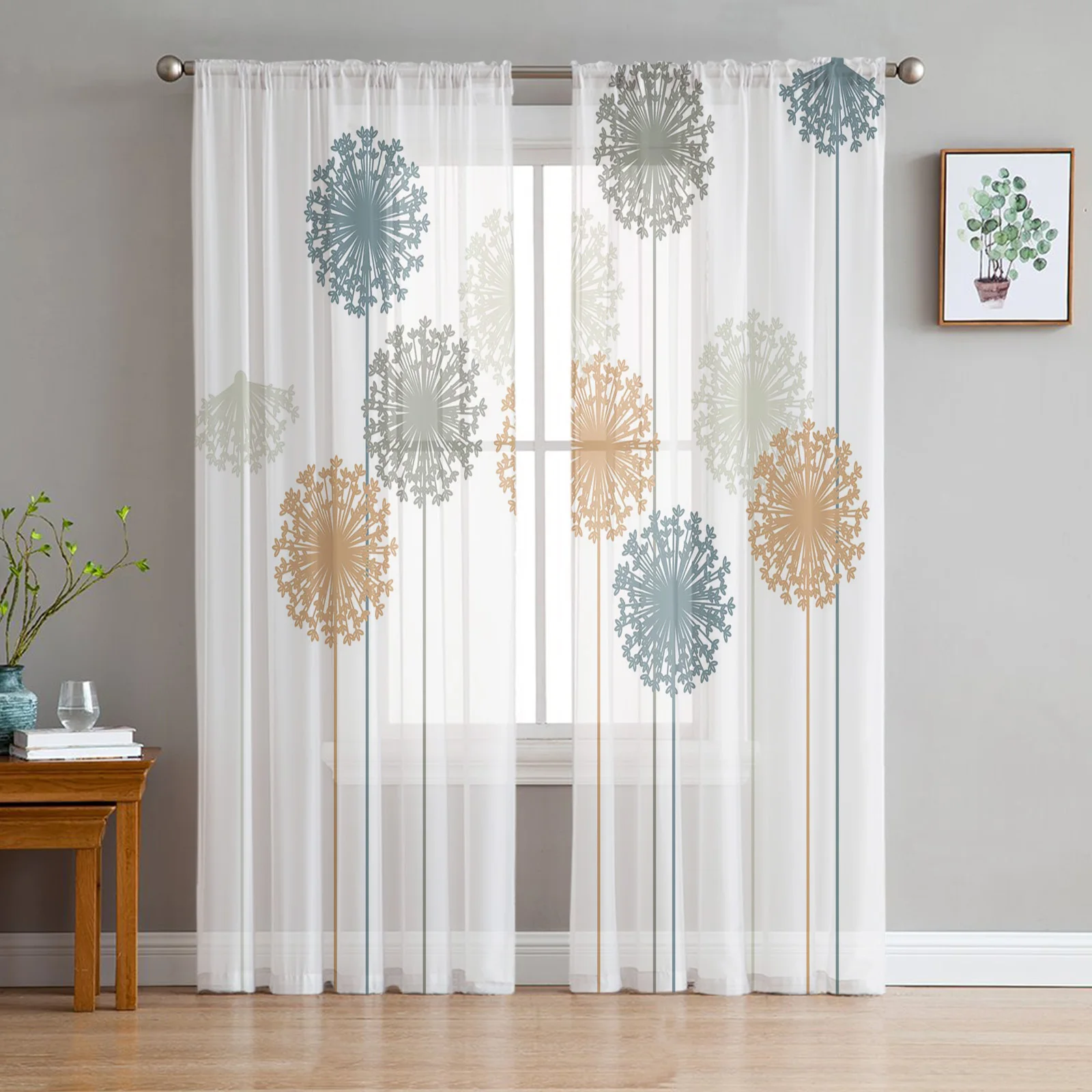 Dandelion Butterfly Flower Window Tulle Curtains for Living Room
