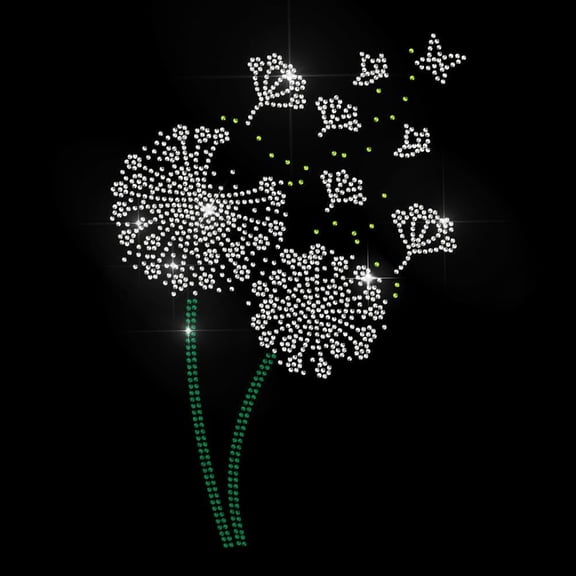 Dandelion Butterfly Rhinestone Iron on Hotfix Transfer Decal Dandelion Seeds Clear Bling DIY Patch Clothing Repair Hot Fix Applique for T-Shirt Jacket Bag Jeans Craft