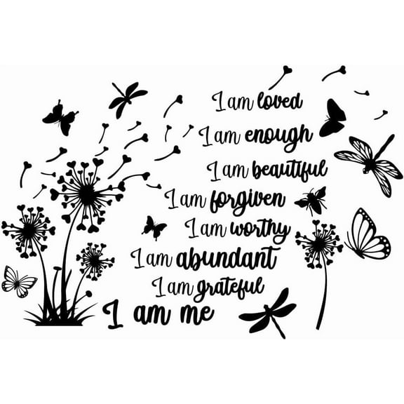 Dandelion Butterfly Wall Stickers Flowers Decals Peel and Stick Vintage Floral DIY Vinyl Art Decor Dragonfly DIY Sticker Decals Black DIY