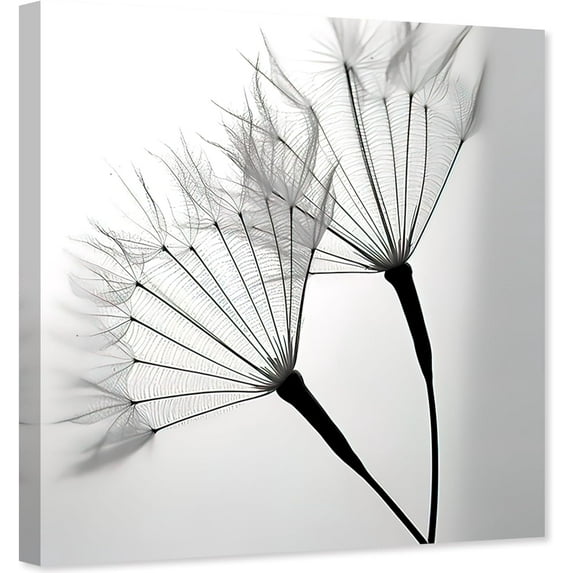 Dandelion Canvas Wall Art Black White Flower Painting Rustic Neutral Floral Picture Print for Home Decor Frame(Dandelion - A,16.00" x 16.00")