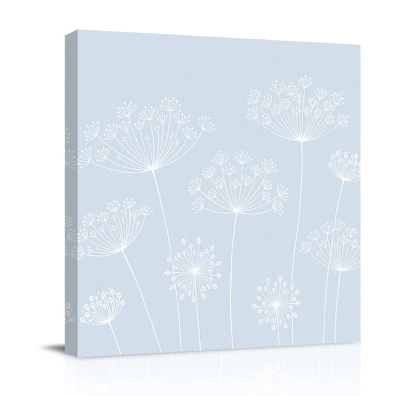 Dandelion Canvas Wall Art for Living Room, Spring White Dandelion Floral Blue Background Poster Print Painting for Bedroom Office Home Decoration Wall Pictures Prepare To Hang 8"x8"
