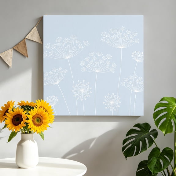 Dandelion Canvas Wall Art, Spring White Dandelion Floral Blue Background Framed Canvas Wall Decor Picture Print Artwork Decorations for Living Room Office Ready to Hang 8" x 8"