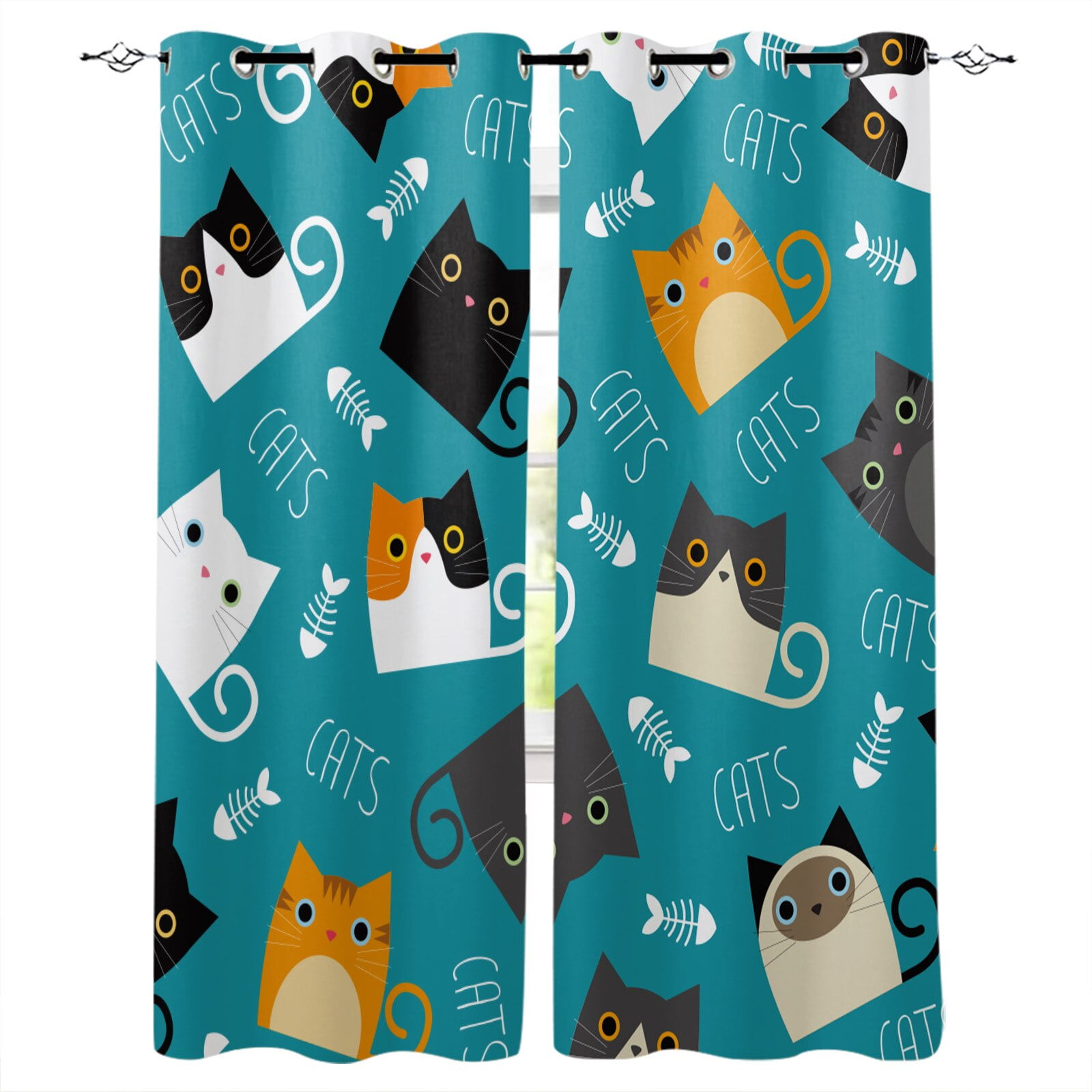 Dandelion Cat Room Curtains Large Window Living Room Decor Fabric