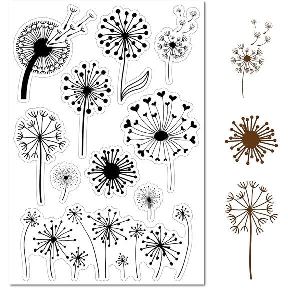 Dandelion Clear Rubber Stamp Vintage Plants Transparent Silicone Seals Stamp for Journaling Card Making DIY Scrapbooking Handmade Photo Notebook 6.3 x 4.3inch