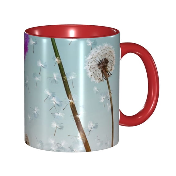 Dandelion Coffee Mug Fun Custom Ceramic Mugs 11oz Red