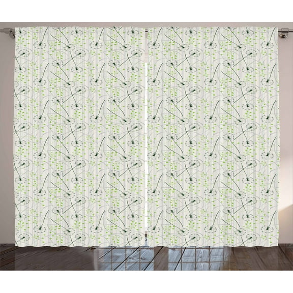 Ambesonne Dandelion Curtains 2 Panel Set, Blowball Flower Motif, 108" x 84", Apple Green Emerald