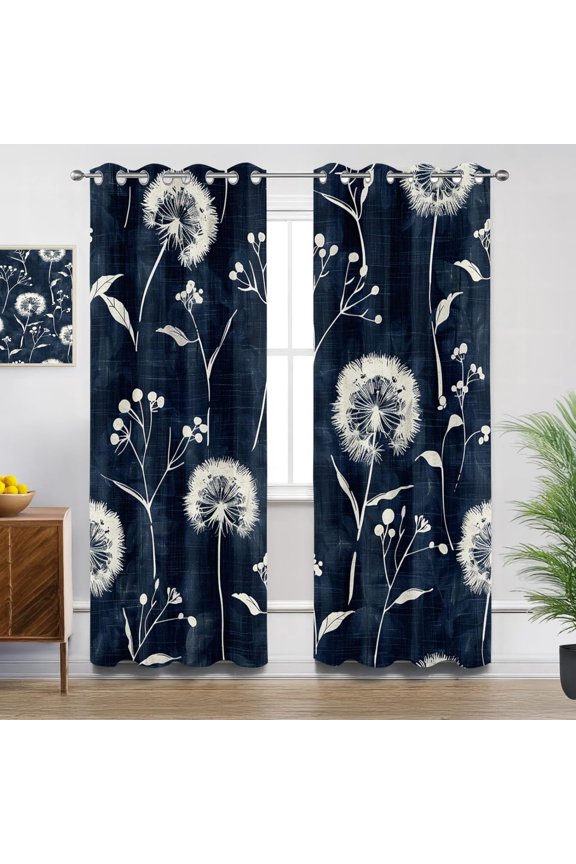 Dandelion Curtains Blackout, Room Darkening Thermal Insulated Grommet Drapes For Bedroom Living Room, Floral Minimalist Modern Rustic Botanical Window Treatments 38"W x 45"L (Pack of 2)