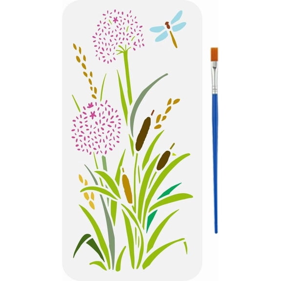 Dandelion Dragonflies Stencils with Paint Brush 11.8x5.9Inch Plant Themes DIY Colorful