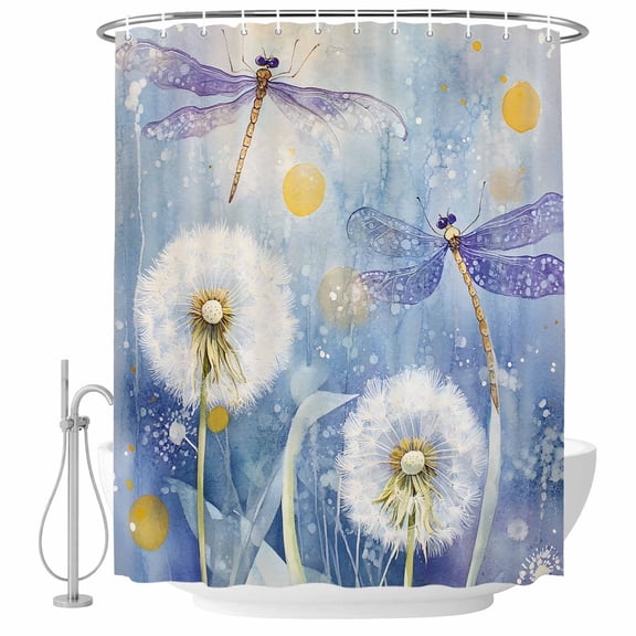 Dandelion Dragonfly Fabric Shower Curtain Spring Scenery Washable Shower Curtains for Bathroom, Waterproof Bath Curtain with Hooks Home Decor 36x72in