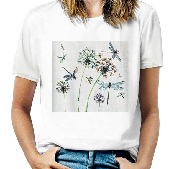 Dandelion Dragonfly Flower, Floral Dragonfly Tree T-Shirt