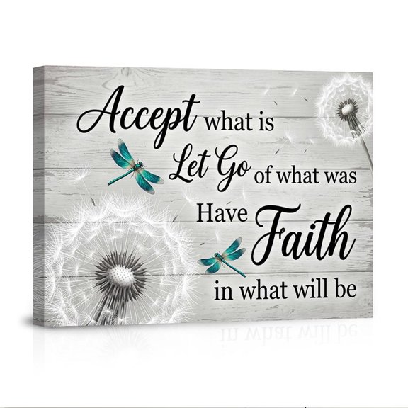 Dandelion Dragonfly Inspirational Quote Let Go Faith Wood Background For Bedroom Living Room Home Canvas