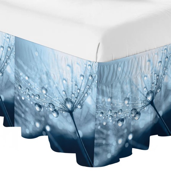 Dandelion Droplets Ruffle Bed Skirt California King Size Minimalist Sky Blue Dandelion Adjustable Elastic Dust Bed Skirts Wrap Around Bedskirt Wrinkle Free Easy Fit with 18 Inch Drop