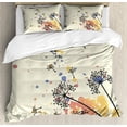 thumbnail image 1 of Dandelion Duvet Cover Set King Size, Blowball Seeds in the Air with Paint Splashes on Beige Background Summer Season, Decorative 3 Piece Bedding Set with 2 Pillow Shams, Multicolor, by Ambesonne, 1 of 3