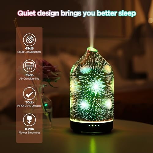 Dandelion Essential Oil Diffuser 3D Glass Aromatherapy Diffuser - 160ml Ultrasonic Cool Mist Scent Aroma Diffuser, Whisper Quiet with Auto Shut-Off, Timer Setting &7 Colors Night Light