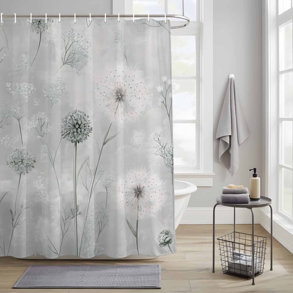 Dandelion Fabric Shower Curtain for Bathroom Waterproof Polyester Bath Curtain with 12 Hooks Vintage Flower Leaf Rustic Botanical Farmhouse Washable Shower Curtain with Grommets 36"x72"