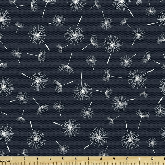 Ambesonne Dandelion Fabric by the Yard Upholstery, Floral Background, 3 Yards, Indigo White