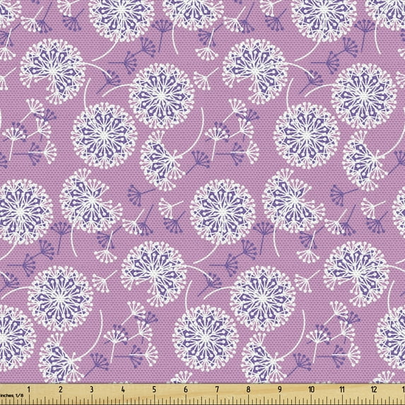Dandelion Fabric by the Yard, Abstract Pattern of Funny Botanical Motif in Colors, Decorative Upholstery Fabric for Sofas and Home Accents, 1 Yard, Fuchsia Violet and White by Ambesonne