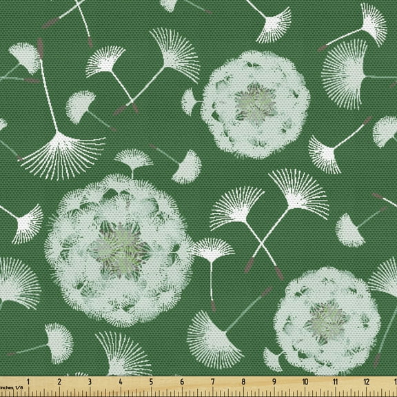 Dandelion Fabric by the Yard, Pattern of Continuing Botanical on a Green Tone Background, Decorative Upholstery Fabric for Chairs & Home Accents, 1 Yard, Forest Green Green by Ambesonne