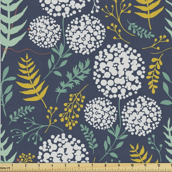 Ambesonne Dandelion Fabric by the Yard Upholstery, Leafy Branches Dot Herbs, 2 Yards, Sky Blue Yellow
