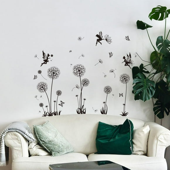 Dandelion and Fairy Wall Stickers Decals Decor Removable Peel and Stick 3 Sheets 15" x 23.6" Vinyl 3D Wall Murals for Bedroom Living Sewing Room Nursery Bathroom Classroom Playroom Home