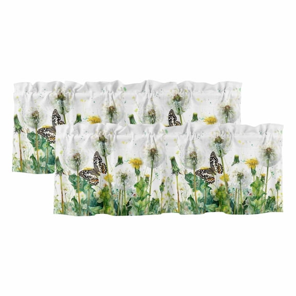 Dandelion Field 2 Panels Kitchen Valance, Abstract Yellow Flower Monarch Butterfly Botanical Curtains Valances for Small Windows Rod Pocket Window Treatments for Living Room Bedroom 60"W x 18"L