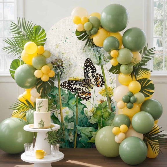 Dandelion Field Arch Backdrop Cover, 5FT, Yellow Flower Monarch Butterfly Botanical Linen Texture Spandex Arch Covers Double-Sided Backdrop for Wedding Birthday Party Photo Background Decoration