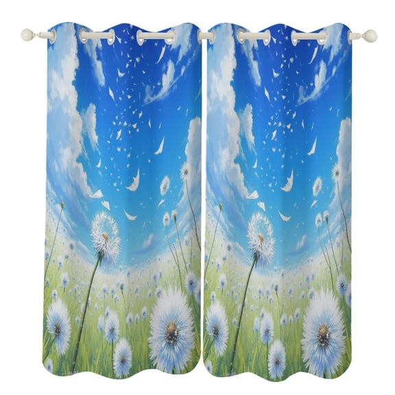 Dandelion Field Under Blue Sky Blackout Curtains Window Drapes Room Darkening Thermal Insulated Grommets Blackout Curtains, for Living, Dining, Bedroom,2 Panels