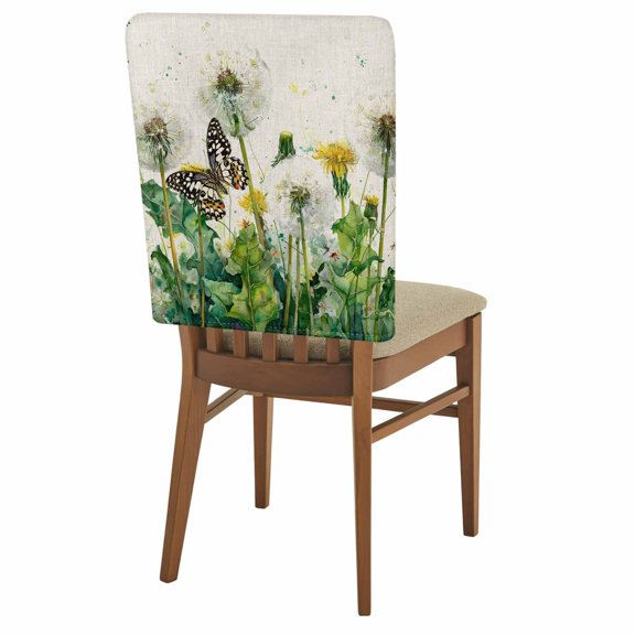 Dandelion Field Chair Back Covers Set of 4 Yellow Flower Monarch Butterfly Botanical Linen Texture Removable Dining Chair Slipcovers Washable Seat Protector for Restaurant Party Banquet Kichen Decor