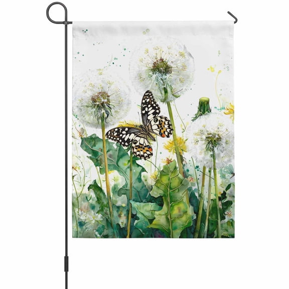 Dandelion Field Garden Flag 12 x 18 Inches, Abstract Yellow Flower Monarch Butterfly Botanical Weather Proof Outdoor Patio Flags Double Sided Small Garden Decoration for Yard Outside Home