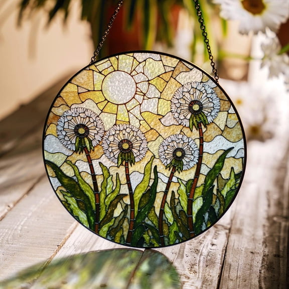 Dandelion Field Glass Suncatcher Sunlight Catcher Gift For Nature Lover, Suncatcher Window Hanging, 3.5 in