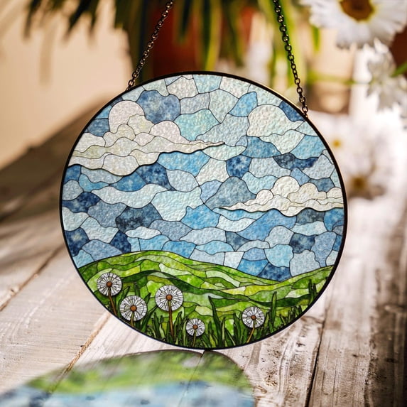 Dandelion Field Glass Suncatcher v4, Handmade Nature Window Art, Garden ...