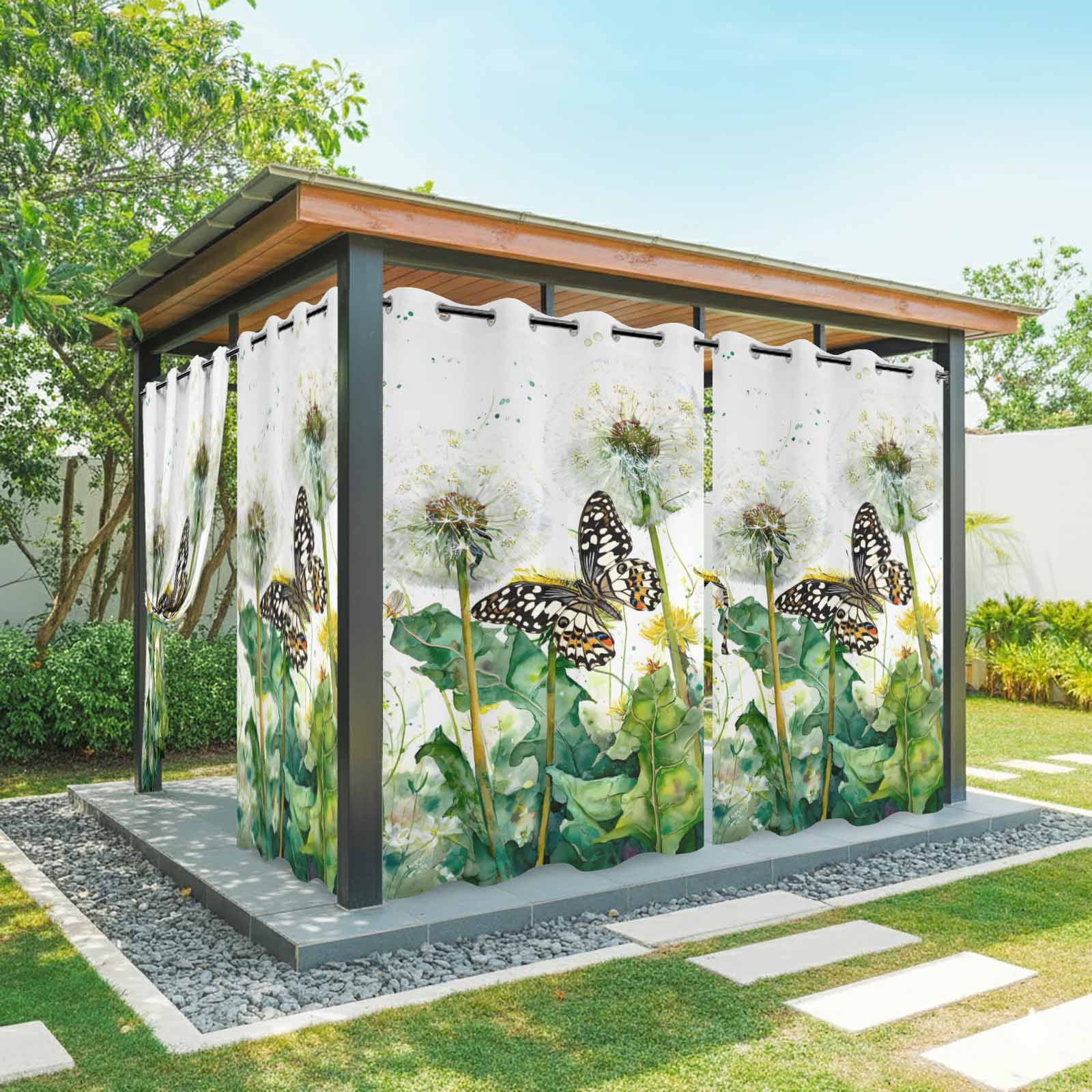 Dandelion Field Outdoor Curtains for Patio, Abstract Yellow Flower Monarch Butterfly Botanical Sunshade Privacy Drapes Grommet Waterproof Outside Curtains for Porch/Cabana/Balcony 54"x 108", 1 Panel