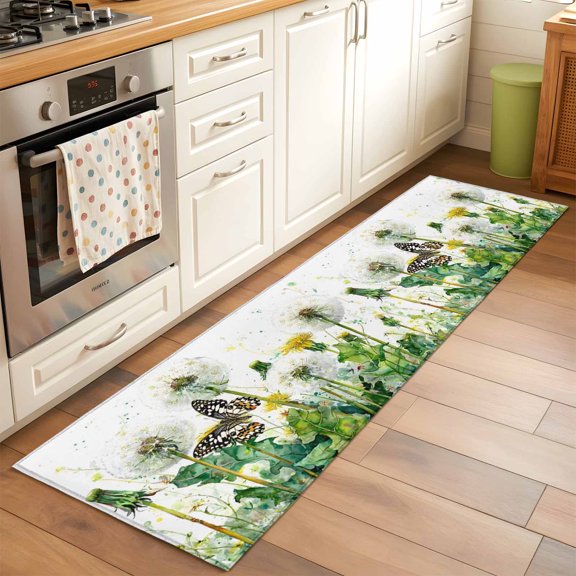 Dandelion Field Runner Rug Non Slip 2x6 Abstract Yellow Flower Monarch Butterfly Botanical Washable Rug Runner for Hallways Low Pile Kitchen Rugs Stain Resist Carpet for Bathroom Bedroom Entryway