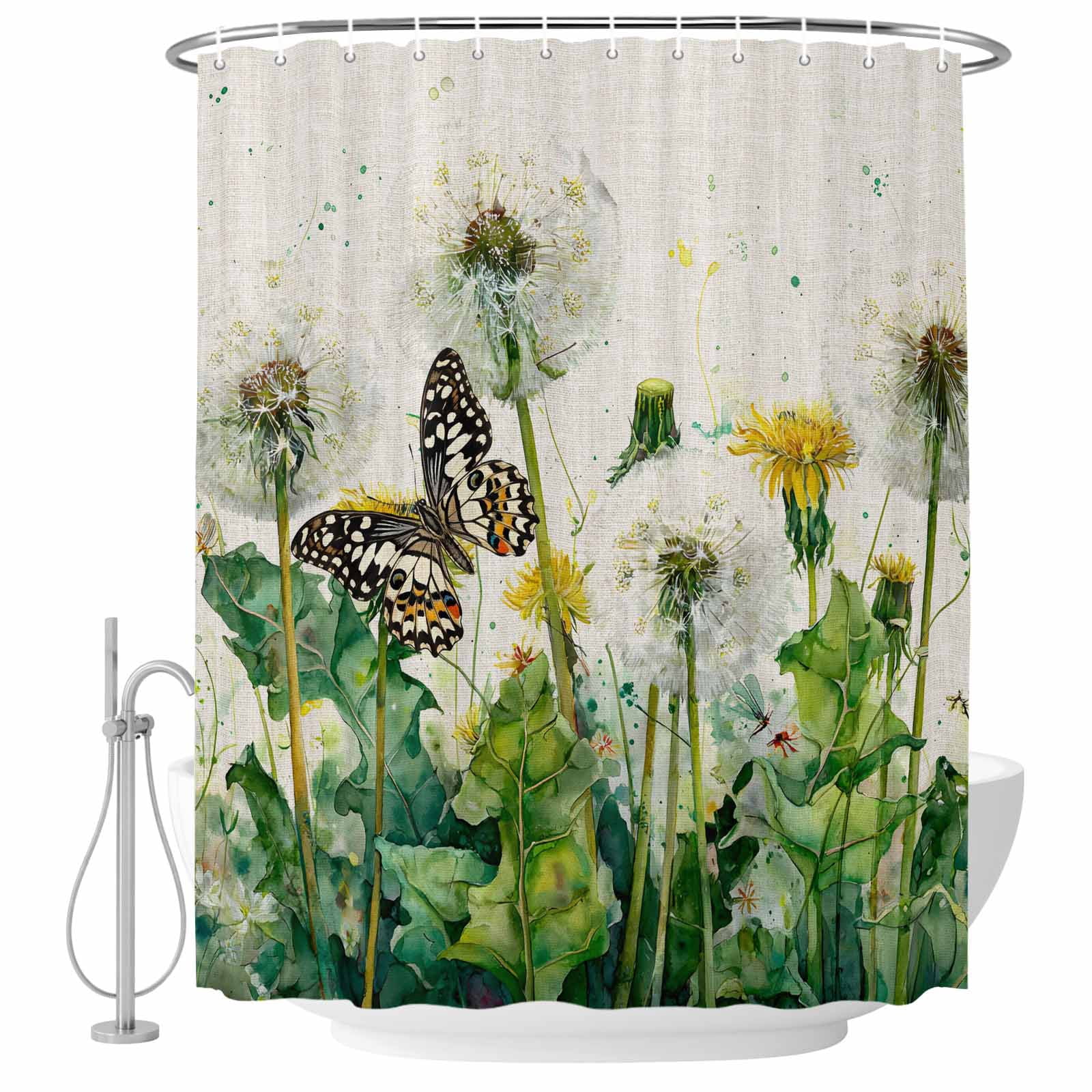 Dandelion Field Shower Curtain for Bathroom, Yellow Flower Monarch ...