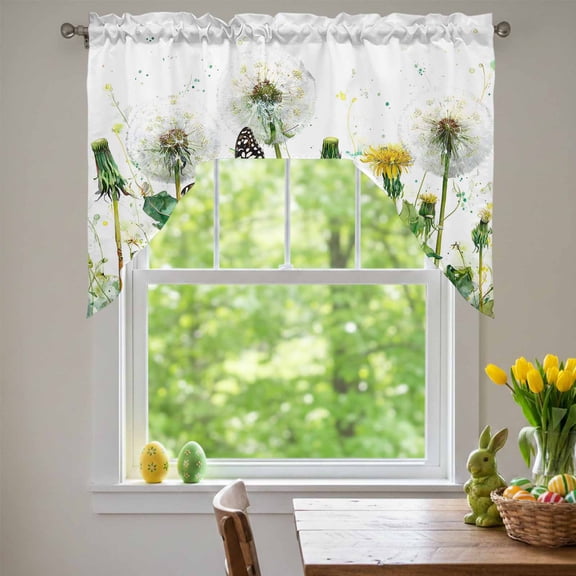 Dandelion Field Swag Valances for Kitchen Window, Abstract Yellow Flower Monarch Butterfly Botanical Small Swag Valances Rod Pocket Curtain Drapes Window Treatment for Bedroom Bathroom, 56x36 Inch