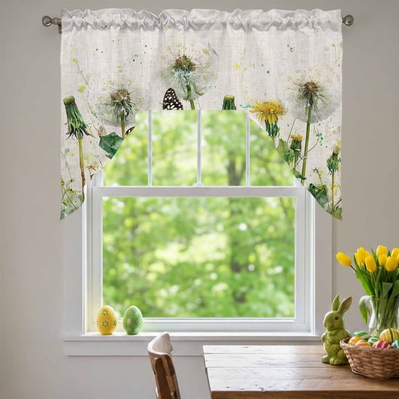 Dandelion Field Swag Valances for Kitchen Window, Yellow Flower Monarch Butterfly Botanical Linen Texture Small Swag Valances Rod Pocket Curtain Drapes Window Treatment for Bedroom 56x36 Inch