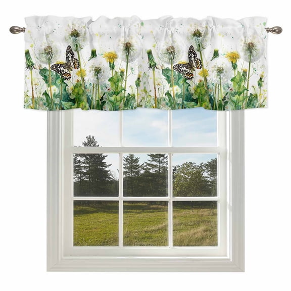 Dandelion Field Valances for Windows, 42x18in, Abstract Yellow Flower Monarch Butterfly Botanical Rod Pocket Kitchen Valance Curtain Light Filtering Window Treatments for Living Room Bedroom