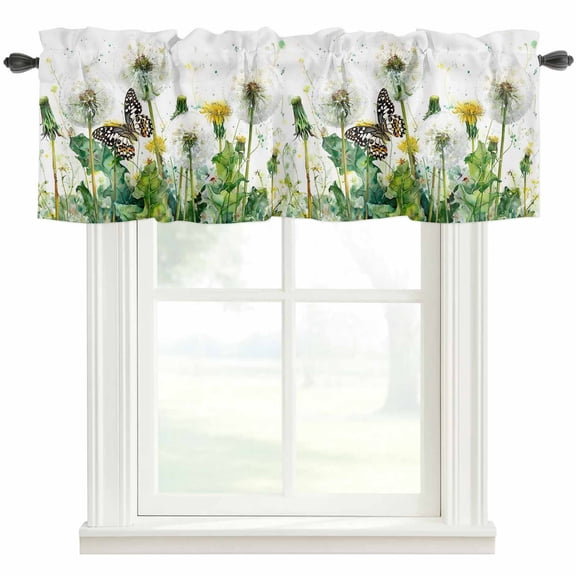 Dandelion Field Valances for Windows Abstract Yellow Flower Monarch Butterfly Botanical Rod Pocket Curtain Valance Window Treatment Short Curtains for Kitchen Living Room, 58"x16"