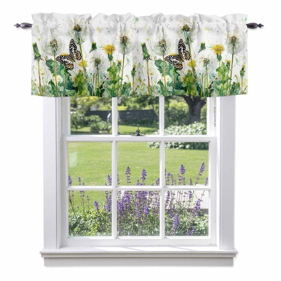 Dandelion Field Valances for Windows, Abstract Yellow Flower Monarch Butterfly Botanical Rod Pocket Valance Short Window Treatments Curtains for Kitchen Bathroom Bedroom Decor, 60 x 18 Inches