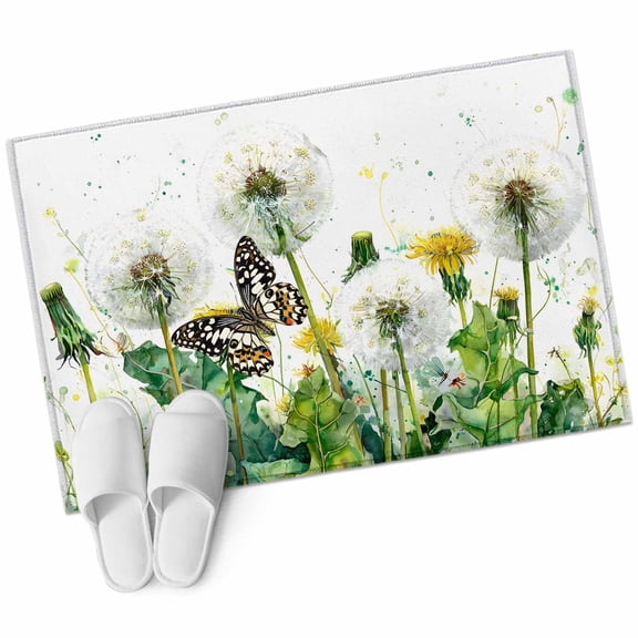 Dandelion Field Washable Small Entryway Area Rugs 2'x3', Abstract Yellow Flower Monarch Butterfly Botanical Low Pile Throw Rug Non-Slip Sturdy Edge Binding Carpet for Front Door Floor Room Entry