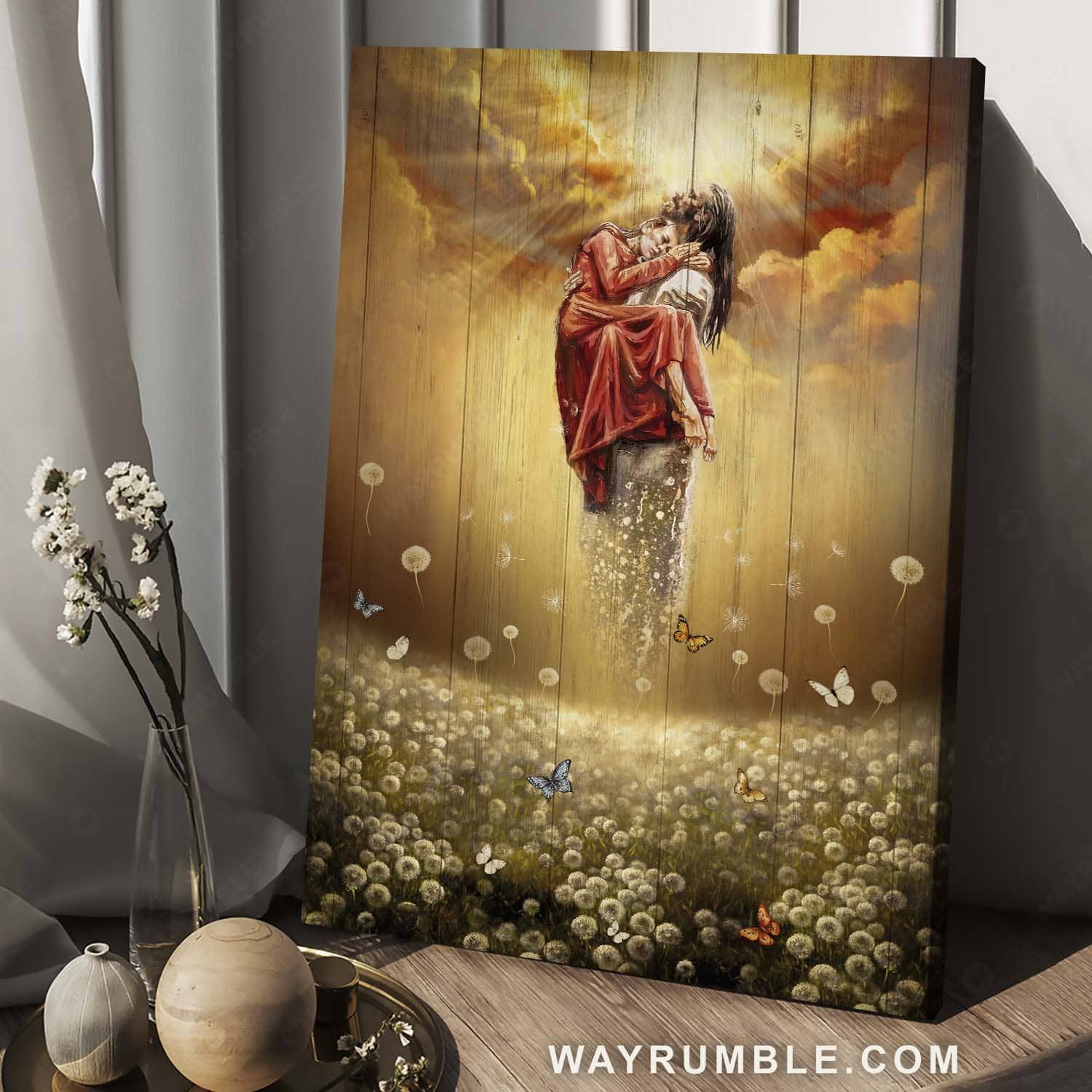 Dandelion Field, Watercolor Style Butterfly, Heaven Painting, Into