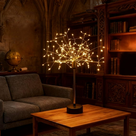 Dandelion Firework Table Night Light Battery USB Dual Power Bedside Lamp Decorative Seed Ball Fiber Optic Accent for Bedroom Living Room