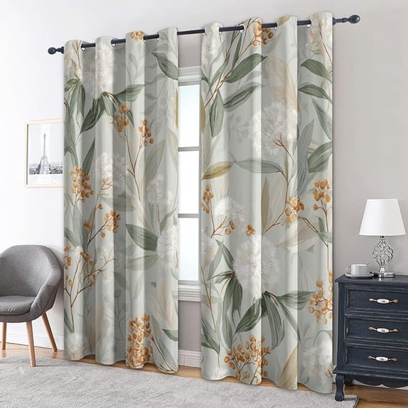 Dandelion Floral Blackout Curtains, Leaf Flower Botanical Printed Window Curtains, Thermal Insulated Room Darkening Grommet Window Drapes for Bedroom Living Room Decor 42"W x 96"L (Pack of 2)