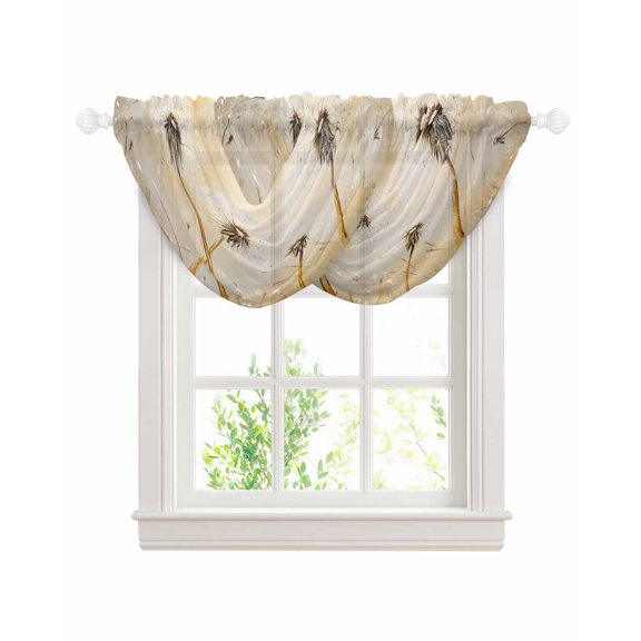 Dandelion Floral Sheer Waterfall Valance Curtains for Window, Country Spring Pastoral Flowers Plants Rod Pocket Sheer Topper Swag Curtains for Living Room, Kitchen 38.5"W x 47.2"L, 2 Panels