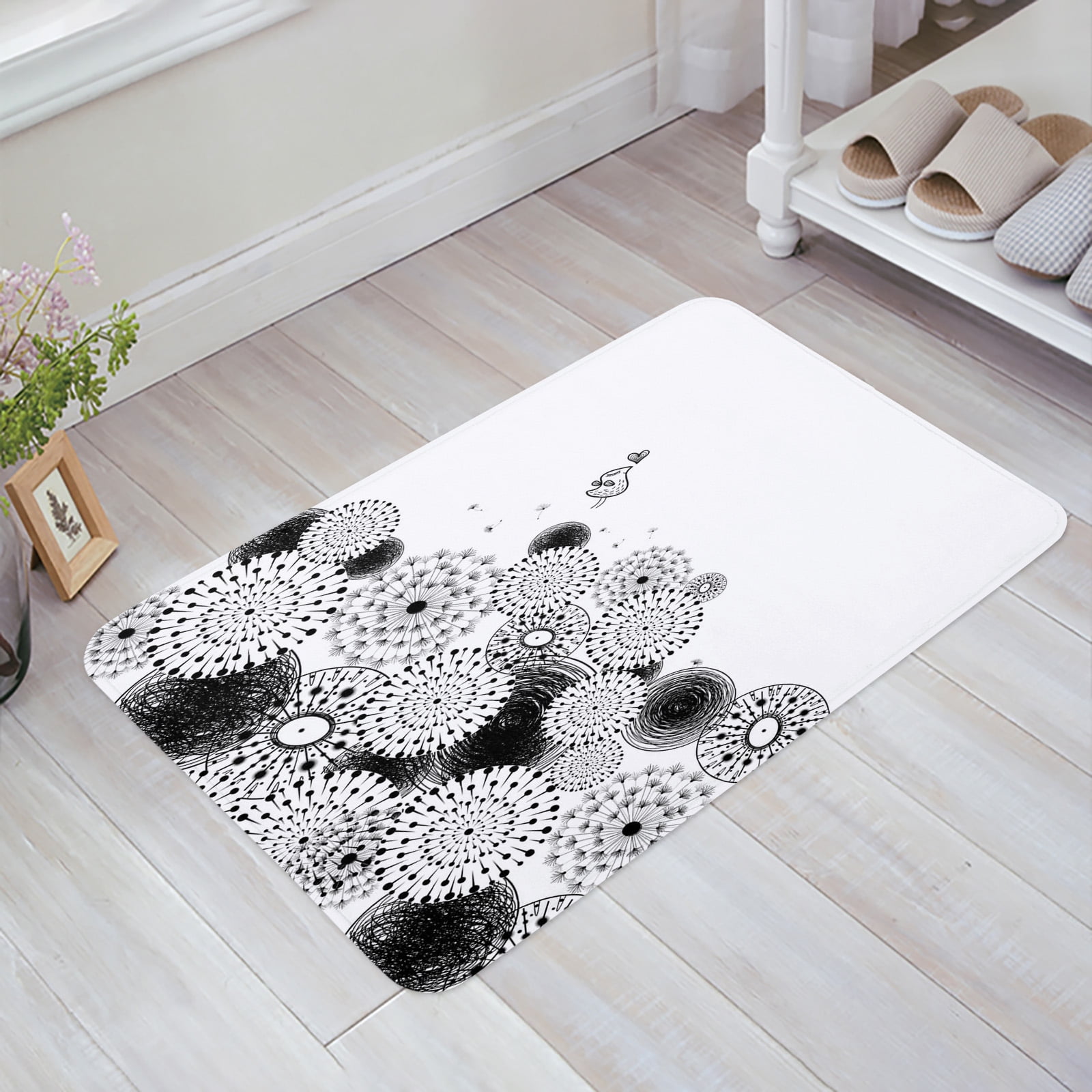Flower Floor Mat / Black × White Amazon.com: Black White Flower Hex Tile Durable Doormat Indoor